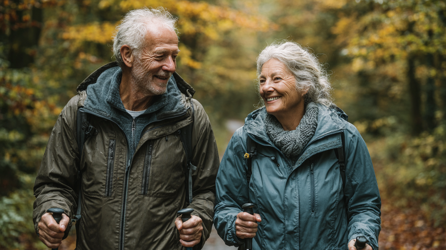 Активні старші люди займаються фізичними вправами на природі
